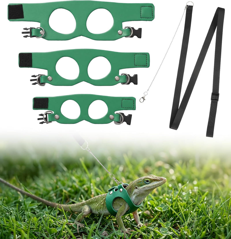3 Pack Bearded Dragon Leash Set, Adjustable Leopard Gecko Leash for Small Reptile Walking Training(S, M, L)