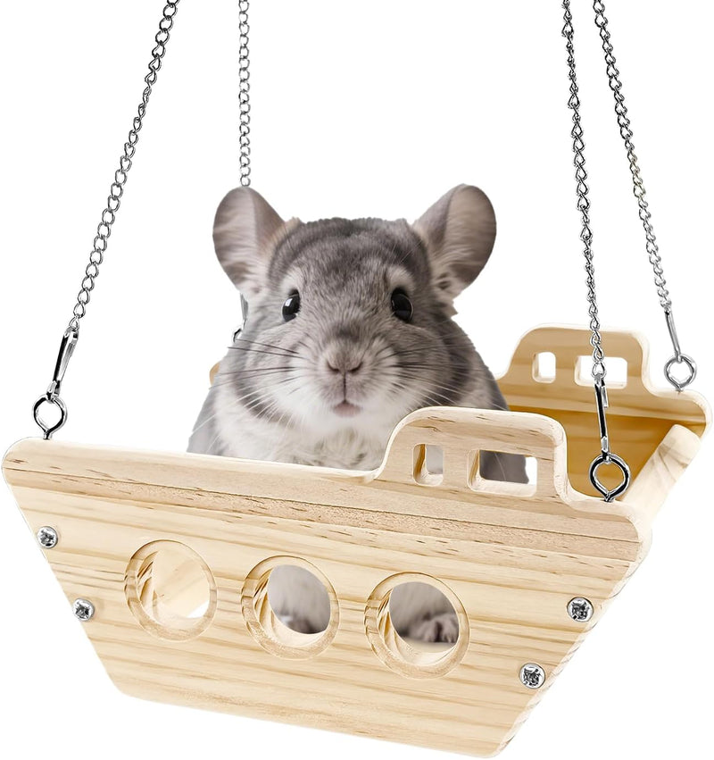 Natural Wood Chinchilla Toy Hammock for Cage Swing, Hanging Chinchilla Bed, Wooden Toys and Cage Accessories, Hut Ledges