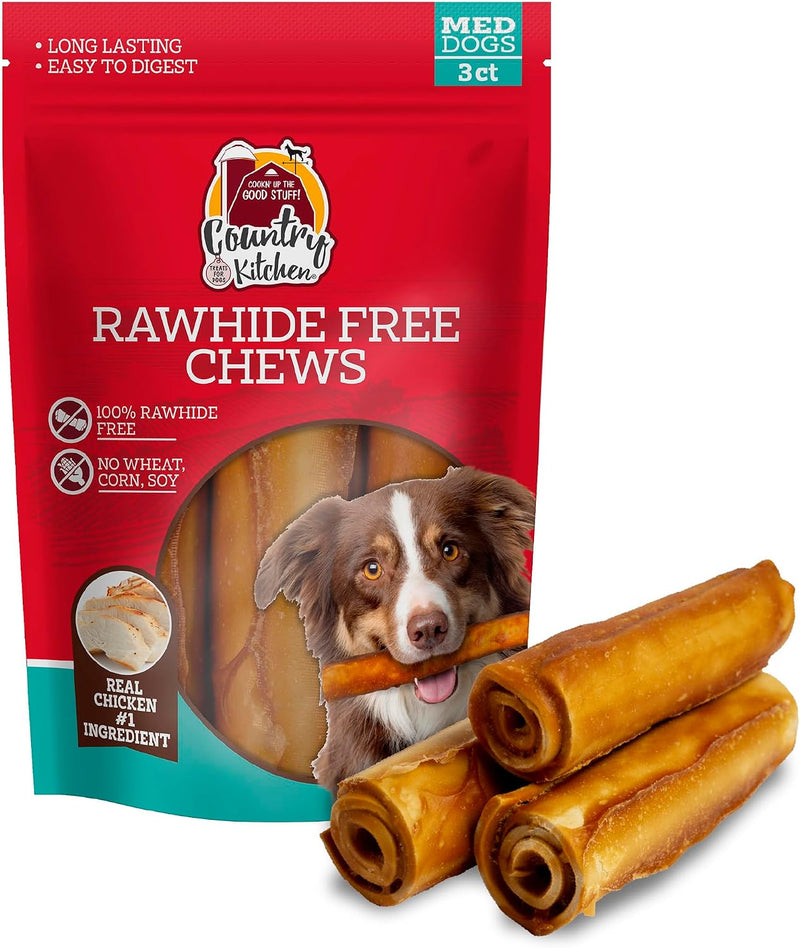 Country Kitchen Rawhide Free Chicken Dog Chews, for Medium Dogs, 3 Count