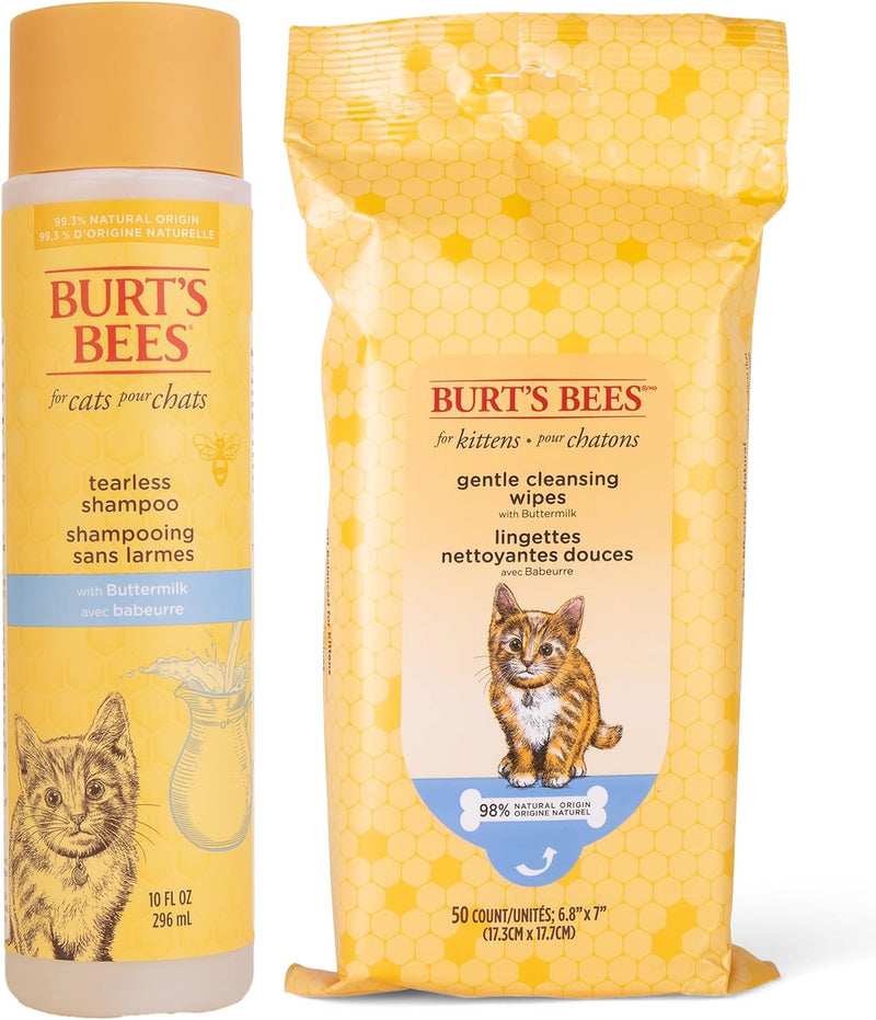 Burt's Bees for Pets Kitten Care Bundle: Naturally Derived Tearless Shampoo with Buttermilk, 10 Fl Oz & Kitten Wipes, 50