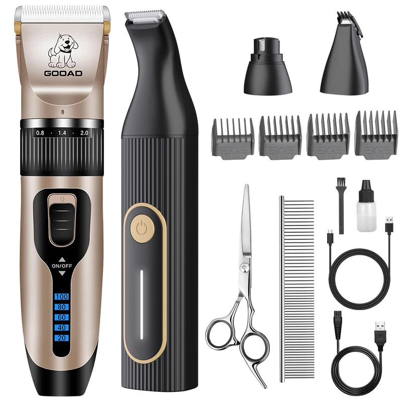 Gooad Dog Clippers for Grooming for Heavy Thick Hair&Coats,Low Noise Hair Trimmer,Rechargeable Cordless Pet Shaver, Dog Grooming Kit with Paw Trimmer Nail Grinder for Small Large Dogs