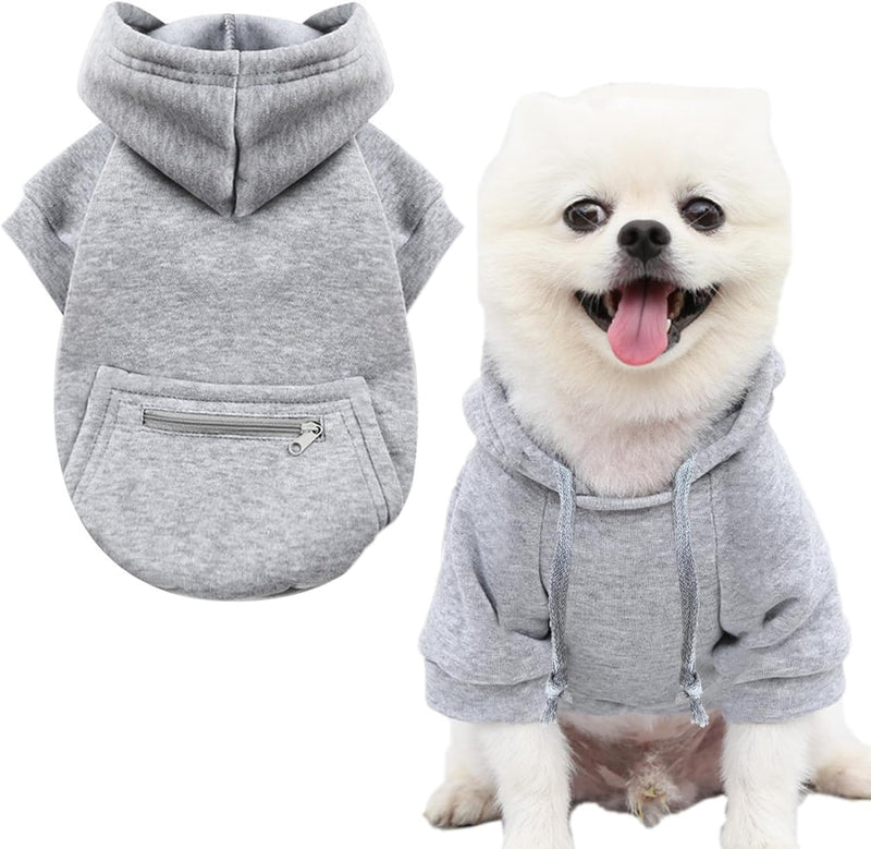 Dog Hoodies for Small Dogs with Zipper Pocket, Soft Clothes with Rope Hat