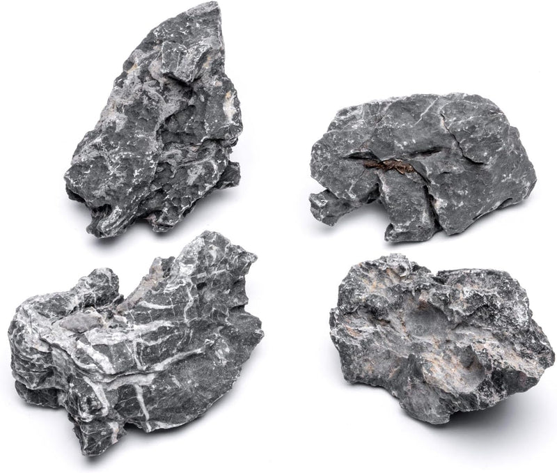 SubstrateSource Natural Aquarium Stones - Dark Bluish-Grey w/White Veins - Iwagumi Aquascaping Rocks, Freshwater Tanks,