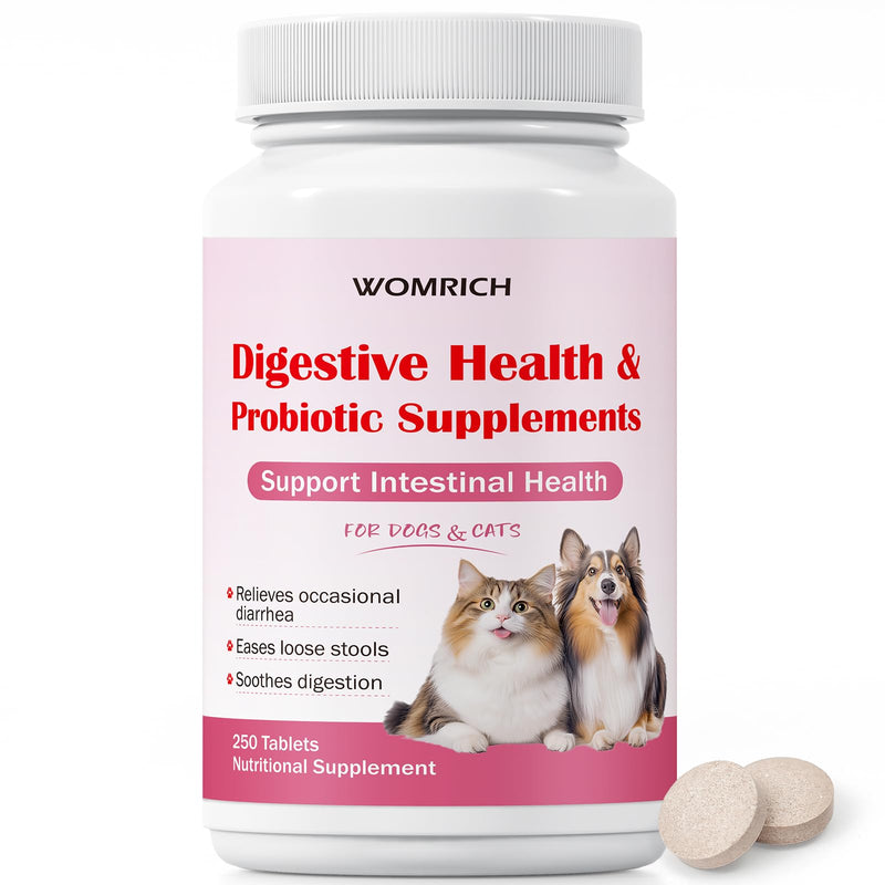 Anti-Diarrheal Support for Dogs & Cats Probiotics 250 Chewable Tablets, Helps Relieve Occasional Diarrhea in Cats Dogs, Situational Diarrhea Relief with Kaolin, Contains Beneficial Probiotic Bacteria