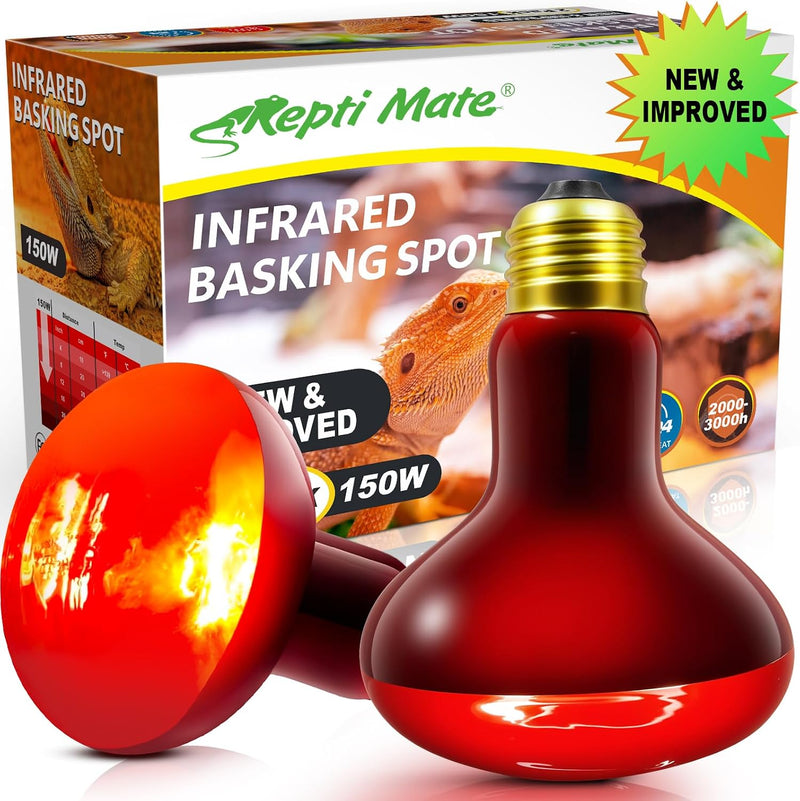 2Pack Infrared Heat Lamp, 150W Reptile Heat Emitter Infrared Basking Spot Light, Red Heat Lamp for Chickens Coop Reptile