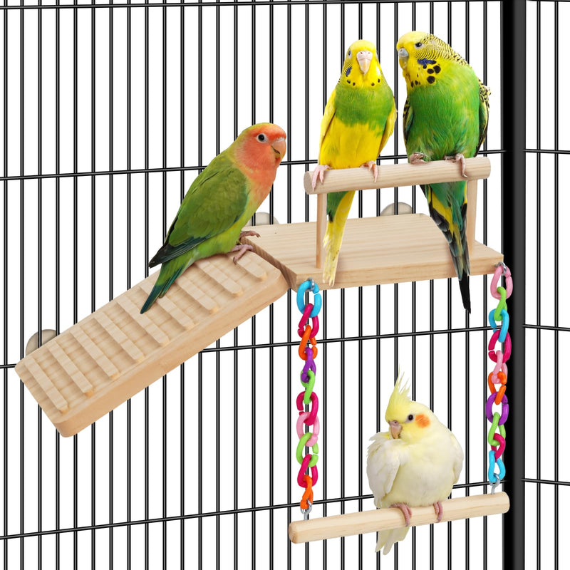 ZooVibe Bird Perches Platform Swing with Climbing Ladder Birds Toys Cage Accessories for Cockatiels, Lovebirds, Pacific Parrotlets,Chinchilla, Hamster Play Gym Exercise Stand