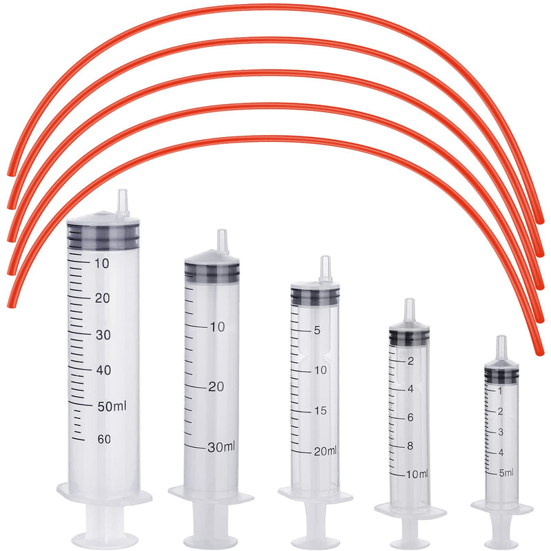 Jutom 10 Pack Puppy Kitten Feeding Tube Kit Include 5 Pack 8 FR Red Rubber Puppy Feeding Tube and 5 Clear Kitten Syringe 5 ml 10 ml 20 ml 30 ml 60 ml for Goat Small Animals