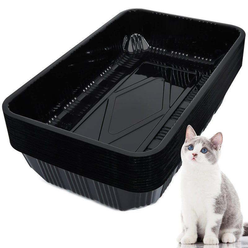 Tessco for you 30 Pack Disposable Cat Litter Boxes, Plastic Leakproof Litter Trays for Cats, Disposable Travel or Temporary Litters Pan for Kittens and Small Pets, 16.7 x 10.5 x 3.4 Inch(Black)