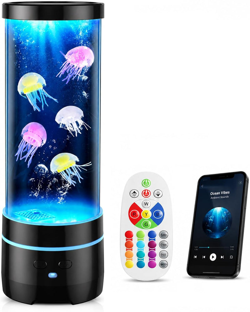 Jellyfish Lamp with Bluetooth Speaker, White Noise Machine, 17-Color Light