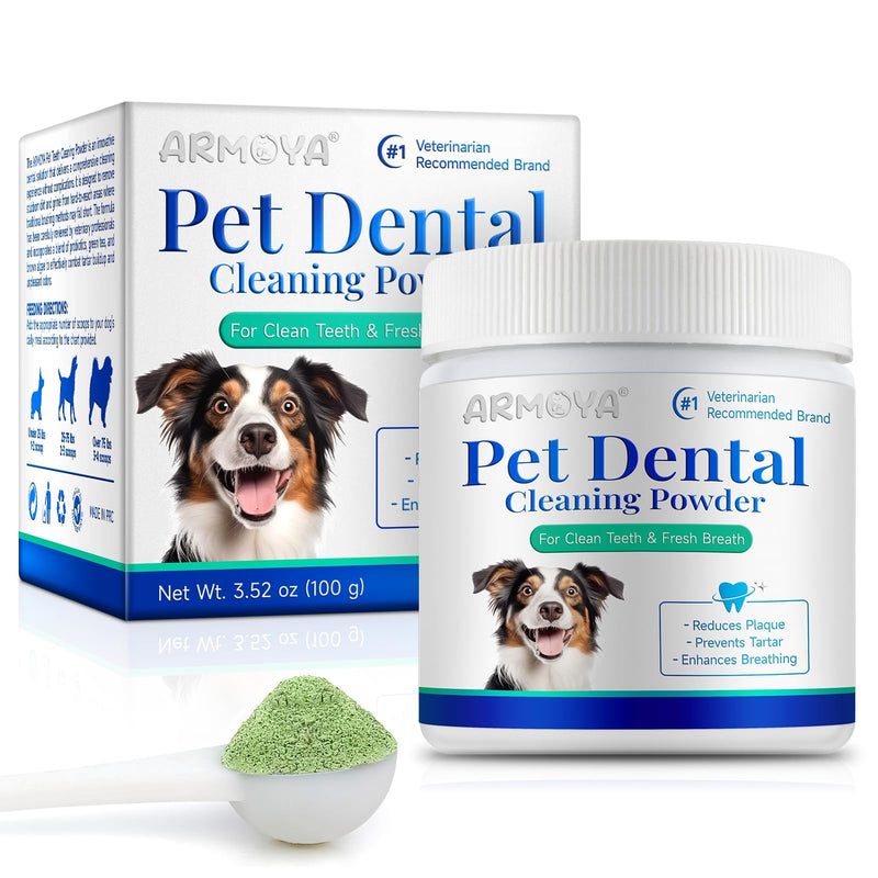 ARMOYA Dog Dental Powder - Teeth Cleaning Powder for Dogs - Dog Dental Care - Plaque & Bad Breath Off P-owder D-og - D-ental Care Supplies for Small - Medium - Large Do-gs