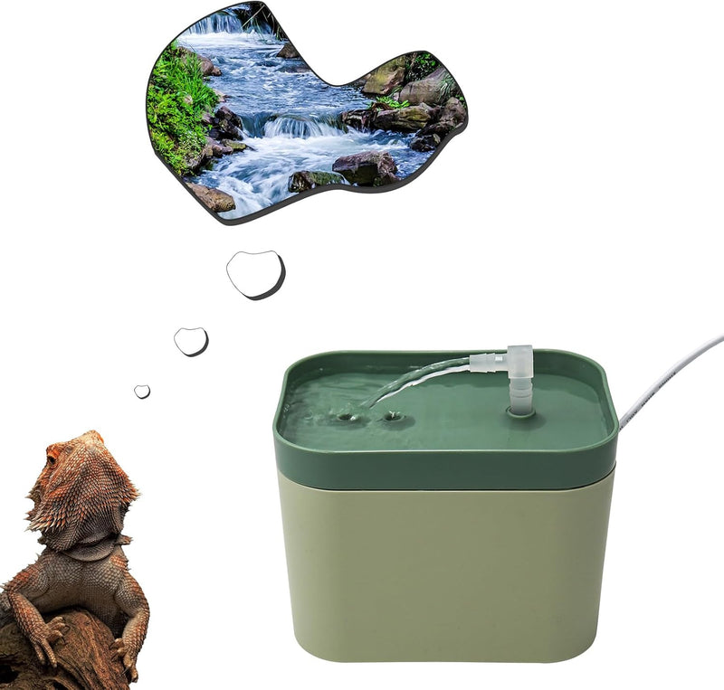 Reptile Water Bowl with Filtration System, Lizard Drinking Fountain, Bearded Dragon Tank Accessories, Reptile Habitat Wa