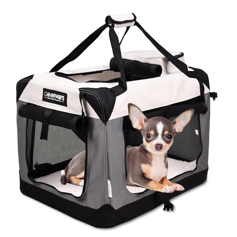 JESPET Soft Dog Crates Kennel for Pets, 3 Door Soft Sided Folding Travel Pet Carrier with Straps and Fleece Mat for Dogs, Cats(7-Light Grey, Small(24