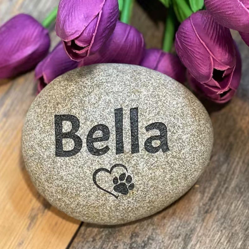 EBONY Personalized Pet Memorial Garden Stones for Dog or Cat Headstone Custom Pet Memorial Stone Customize with Name and Date Message Gift for Loss of Dog & Cat Lover (Name+Icon)