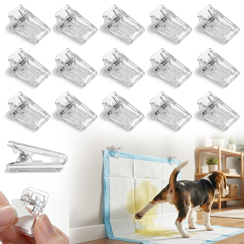 Ysoritha Puppy Potty Pad Wall Holder Clips, 15 Pcs Dog Pee Pad Wall Holder Prevents Male Dog Leg-Lifting & Floor Mess, Strong Adhesive Training Pad Sticky Holders for Indoor (Clear-15 pcs)