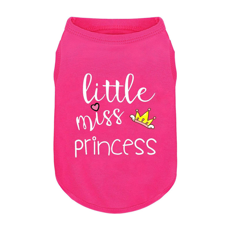 Pink Cotton Dog Shirt with 'Little Miss Princess' Print, Soft & Breathable Pet Apparel for Small to Large Dogs, All-Season Sleeveless Vest, Cute and Comfortable Dog Outfit.Pink Crown XS