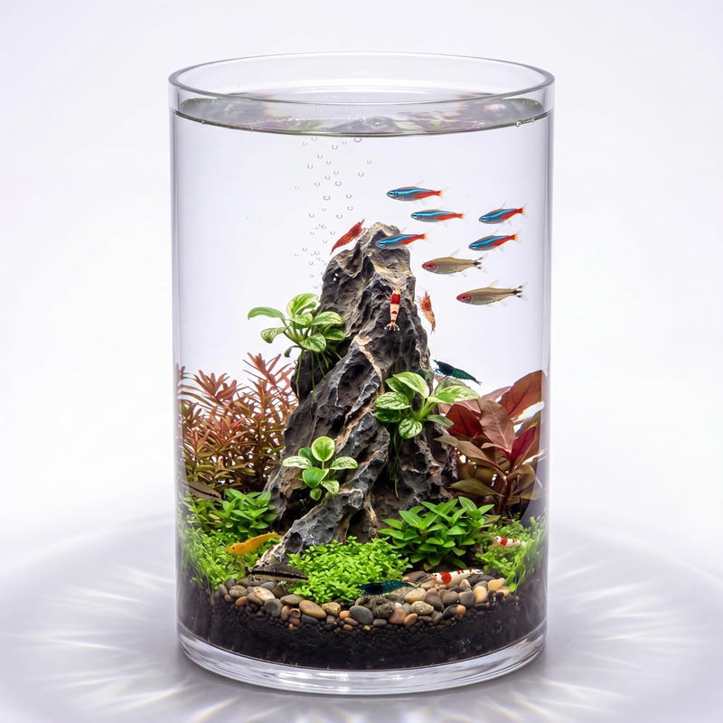 Maxdot 3.2 Gallon Cylindrical Glass Fish Tank, 360° Aquarium for Betta
