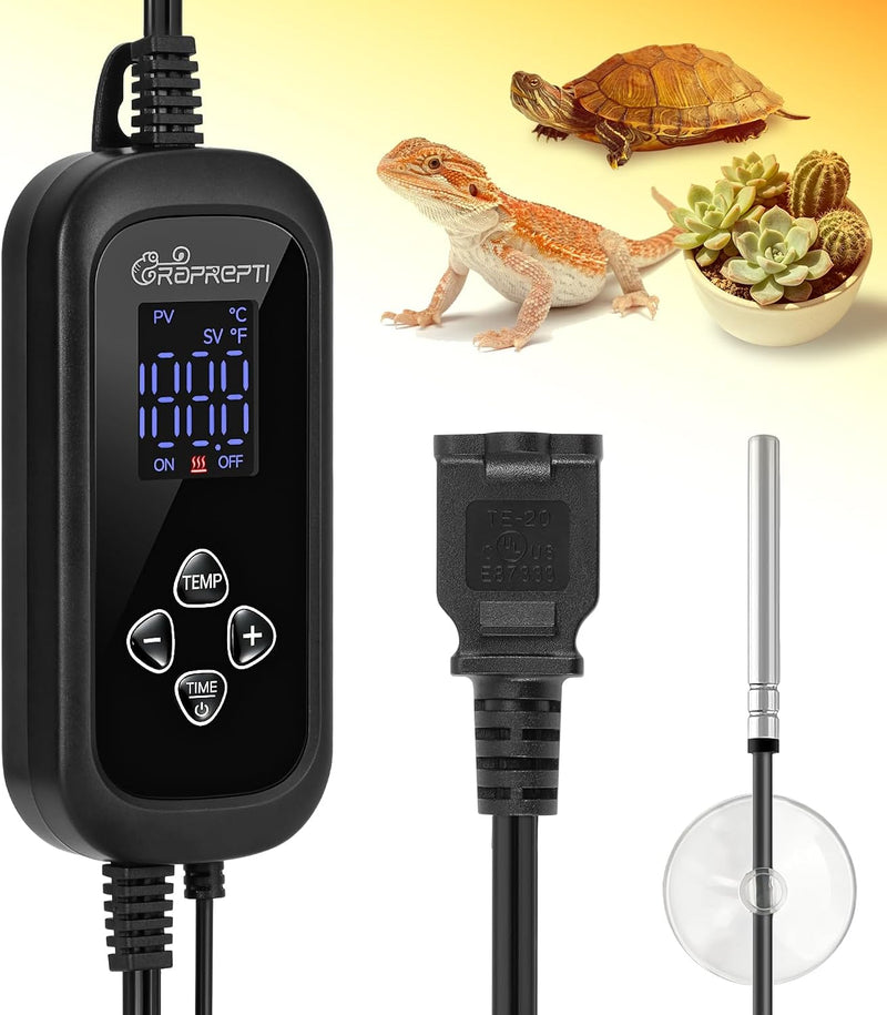 PID Dimming Thermostat for Reptiles with 1-24H Timer Setting Temperature Controller with Memory Function for Heat Lamps,