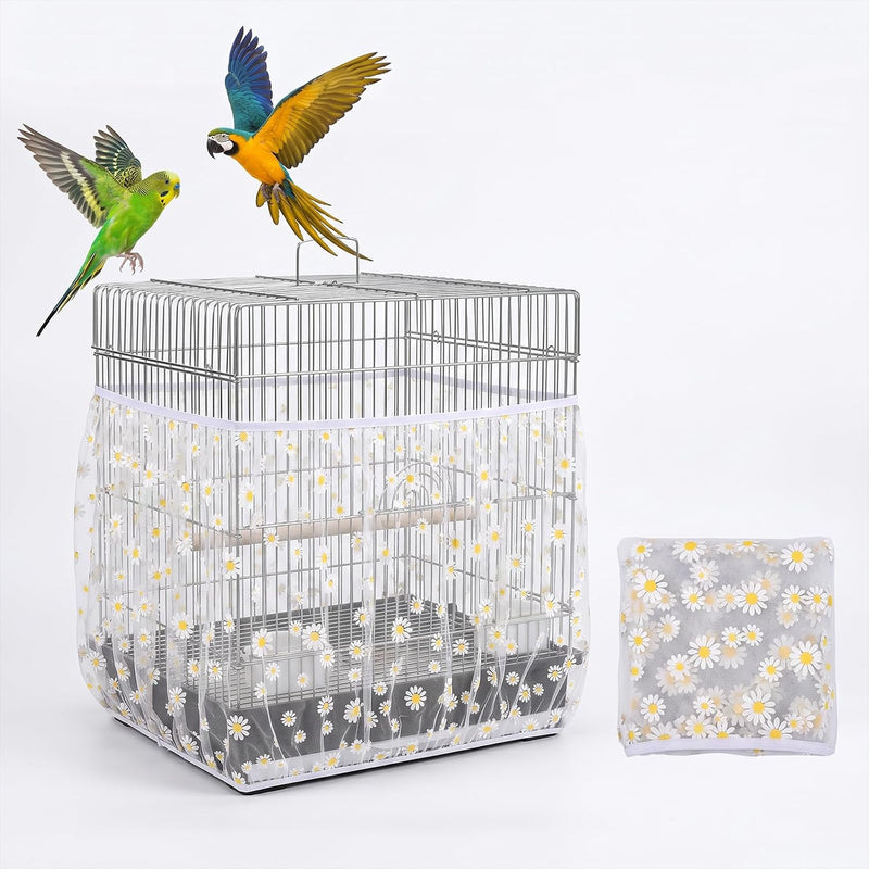 Bird Cage Seed Catcher Net Cover, Bird Cage Net, Mesh Parrot Cage Skirt Guard for Parrot Cockatiel Budgie Fits Round Squ