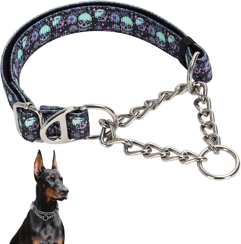 Choke Collar for Dogs,Chain Martingale Dog Training Pulling Collar(Skull L)