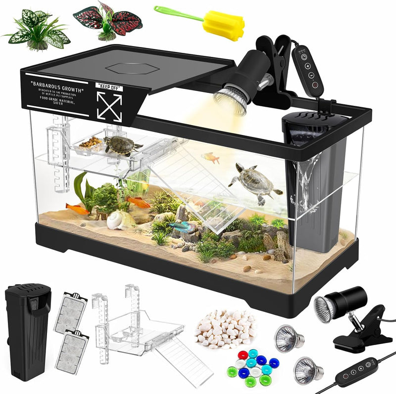 GOZILLA Aquatic Turtle Tank Kit+Lamp+Filter, Upgrade PC Turtle Tank Starter Kit with Adjustable Lamp & Filter,Reptile Ha