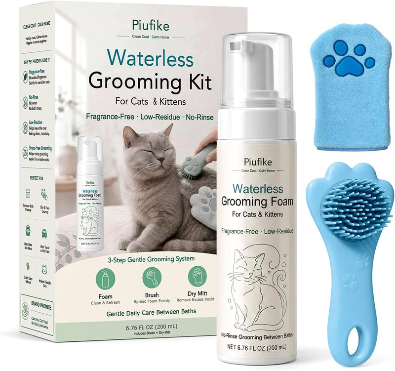 Waterless Cat Dry Shampoo Foam for Cats & Kittens, 6.76 fl oz