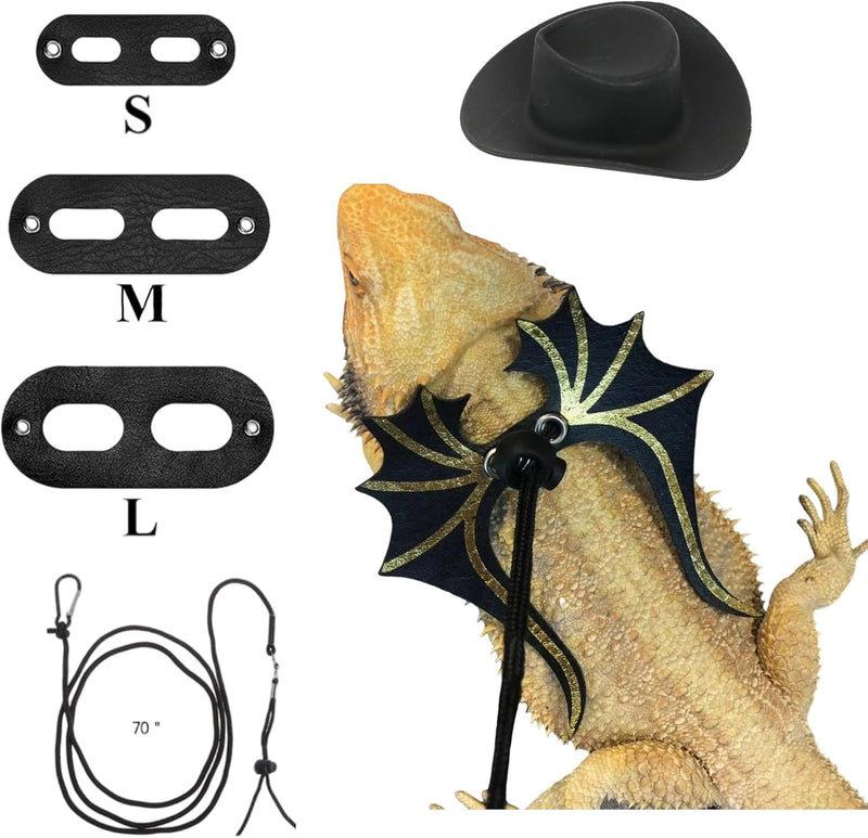 Bearded Dragon Leash Harness Set with Wings and a Hat, Reptile Leash Collar for Lizard, and Other Small Animal Pets, Out