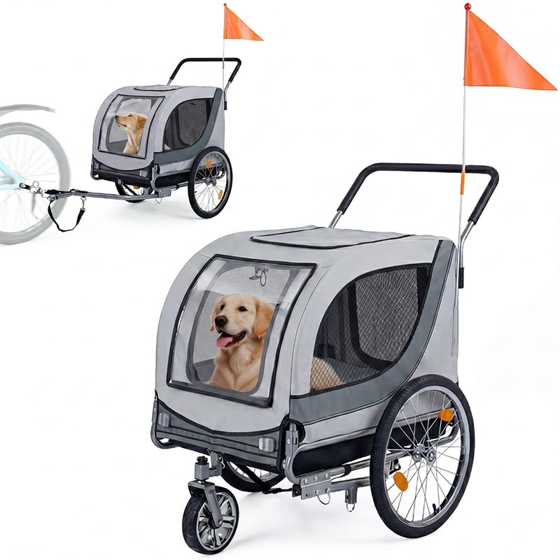 HAPPAWS Large Dog Bike Trailer Pet Stroller, Pets Trailer for Bicycle, Dog Carrier Pet Wagon Cargo Cycle Trailers w/ 3 Doors, Safety Flag, Easy to Connect&Disconnect, Collapsible to Store