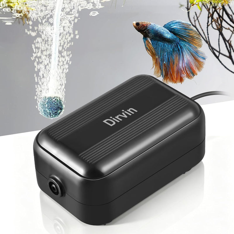 Dirvin Small Aquarium Air Pump, Ultra Quiet Adjustable Fish Tank Bubbler 2W
