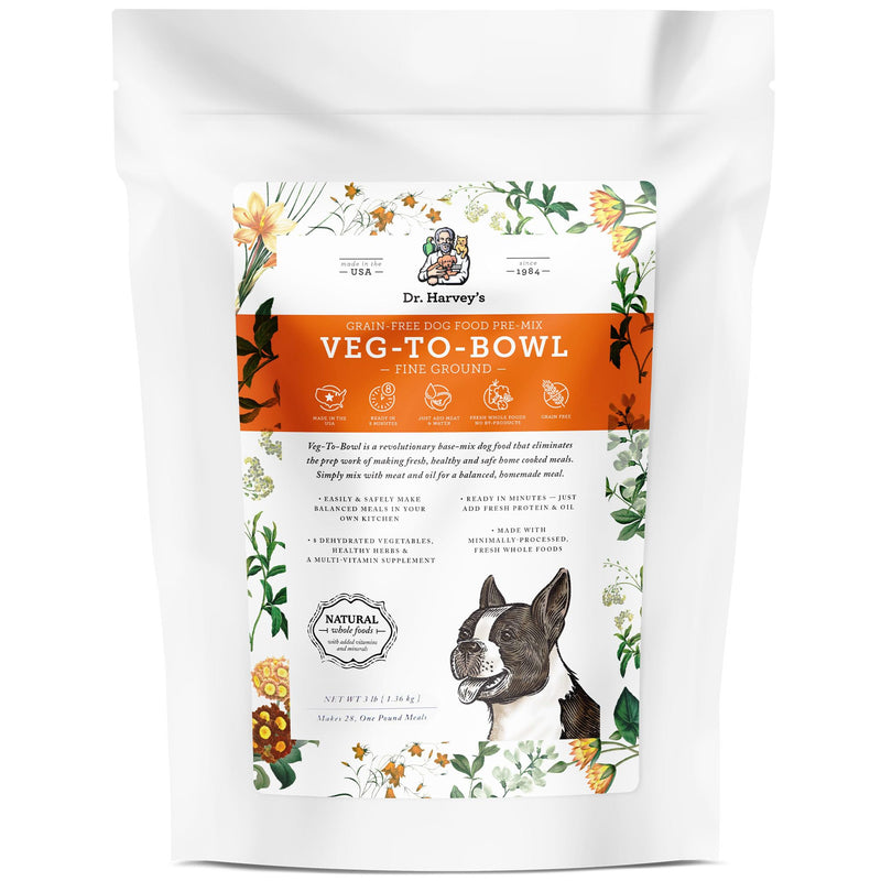 Dr. Harvey's Veg-to-Bowl Fine Ground Dog Food, Human Grade Dehydrated Base Mix for Dogs, Grain Free Holistic Mix for Small Dogs (3 Pounds)