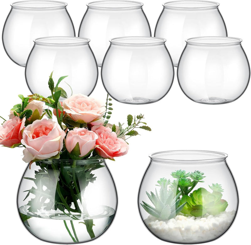 FoldTier 8 Pcs Plastic Fish Bowls 27 Oz Clear Round Vase Centerpieces