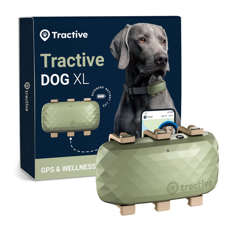 Tractive XL Smart Dog GPS Tracker | Live Pet Tracker with Virtual Fence | Vital Signs Monitoring of Heart & Respiratory Rate | Up to 1-Month Battery Life | Dog Collar Attachment (Green)