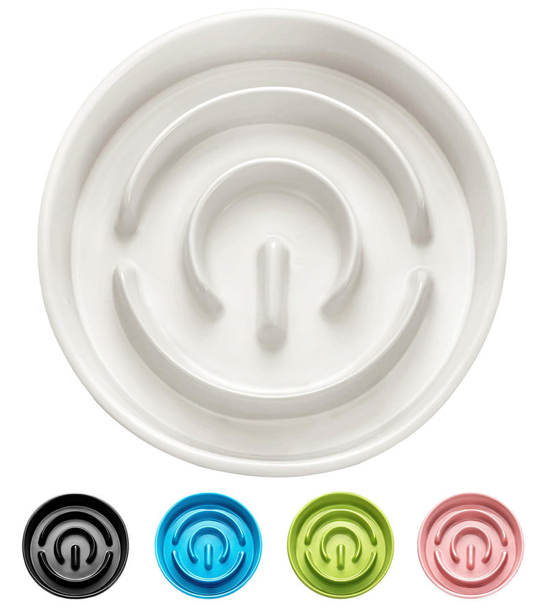 MOPANG Ceramic Slow Feeder Dog Bowls, 2.0 Cups Slow Feeder for Medium Dogs, Puzzle Maze Bowl to Slow Down Eating, 30oz, 8in, White