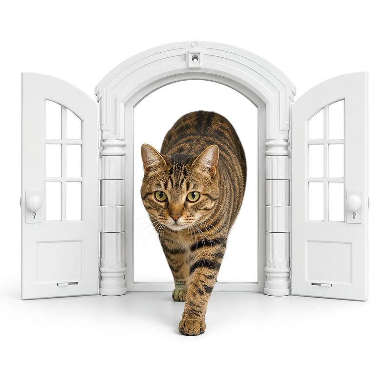 BLANRICO Cat Door for Interior Doors, French Arched Pet Door with Double Flaps and Lock Easy Install for Cats Small Dogs (9.45×10.75 inch)