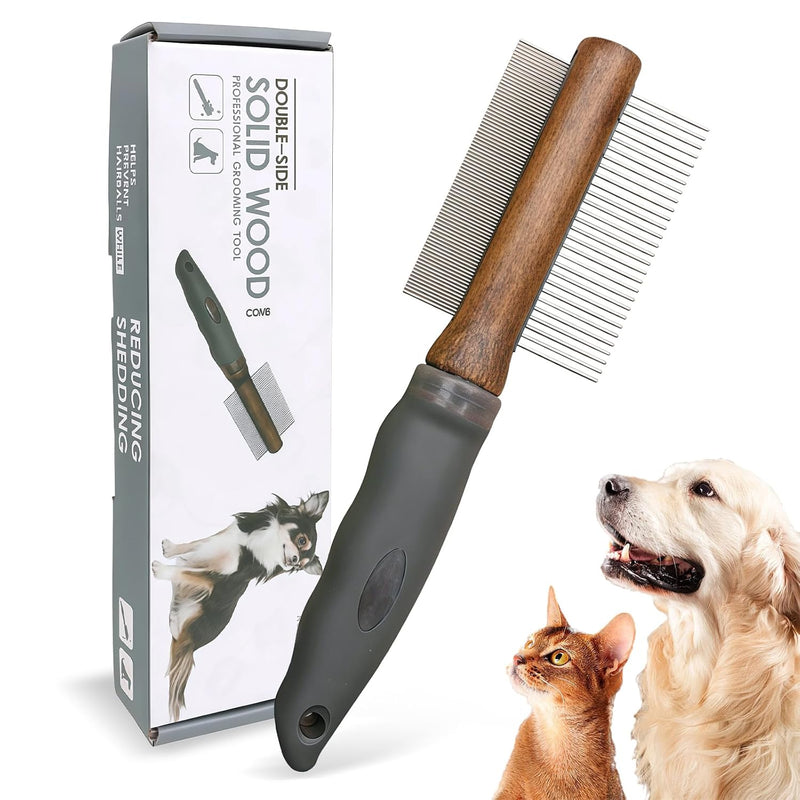 HOP 2-in-1 Dog Dematting&Flea Comb with Wooden Handle 8.31in/21.1cm