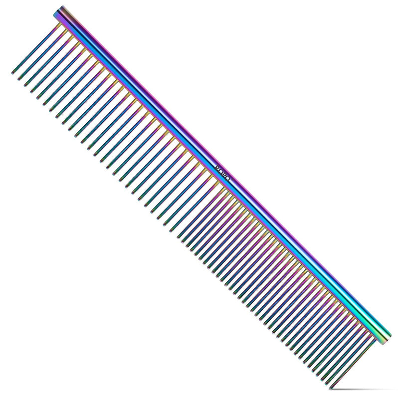 ROPO Dog Comb for Removing Matted Fur - Pet Dematting Comb with Rounded Teeth and Non-Slip Grip Handle - Prevents Knots