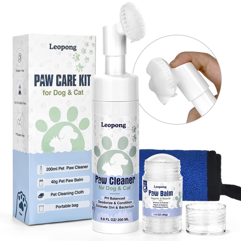 Leopong Dog Paw Care Kit - Protector for Pet Foot Washer Care(1 Pack Cleaner, 1 Pack Balm, 1 Towel and 1 Bundle Pocket