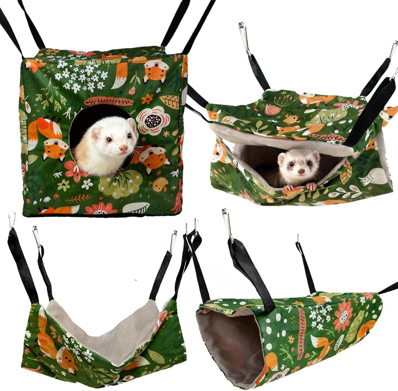 kathson 4 PCS Ferret Hammock Set,Washable Guinea Pig Hideout Bed,Soft Hamster Toys Hanging Tunnel Mats, Small Pets Cage