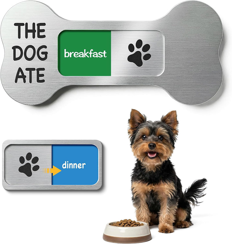 Dog Feeding Reminder Supplies with Magnet, Bone-Shaped Design Brushed Silver, Acrylic Pet Nursing Schedule for Breakfast