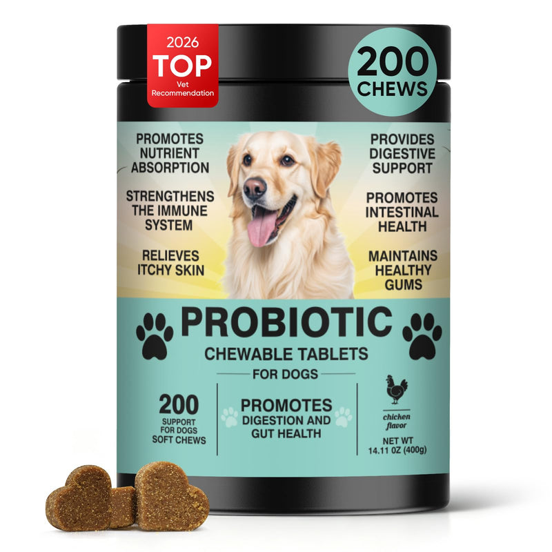 TzzyiC Probiotics for Dogs Gut Digestive Health Probiotic Chews for Dogs Digestive Enzymes Relieve Diarrhea Immunity Oral Problems Itching Constipation Prebiotics Dog Probiotics 200 Ct Chicken