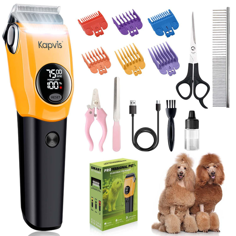 Kapvis Dog Clippers for Grooming Thick Hair with LED Light,Cat Shaver,and Sheep Shears for Thick/Matted/Knotted/Fine/Curly Hair,Works with or Without Power Cord