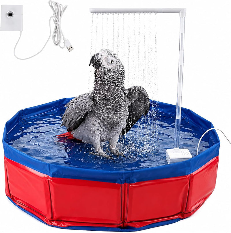 Extra-Large Bird Automatic Bath Shower, Portable Bird Bathtub with Pump