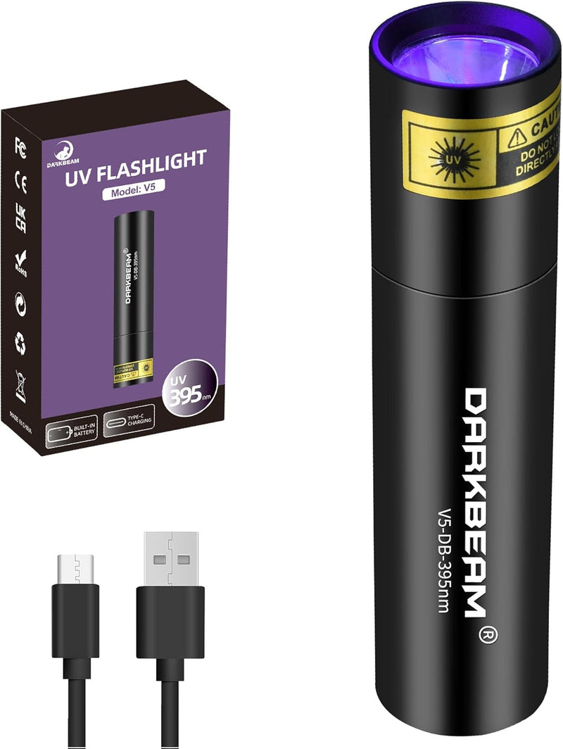 DARKBEAM UV Flashlight 395nm Black Light Pocket Woods Lamp Blacklight, Mini