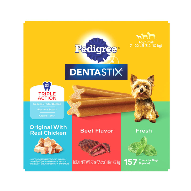 Pedigree Dentastix Dental Chews for Dogs, Small and Toy Breed Dog Treats, Original, Beef & Fresh Flavor, 2.36 lb. Variety Pack (157 Treats Total)