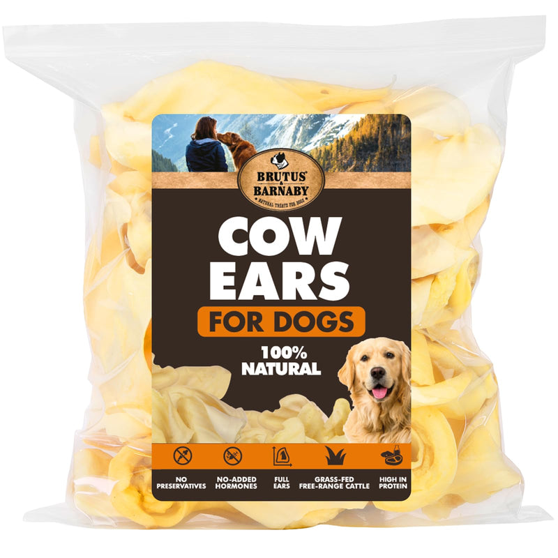 BRUTUS & BARNABY Cow Ears for Dogs – Whole Ears 12 ct, Thick Cut, Grass-Fed Angus Beef, All-Natural No-Rawhide Dog Treat Alternative