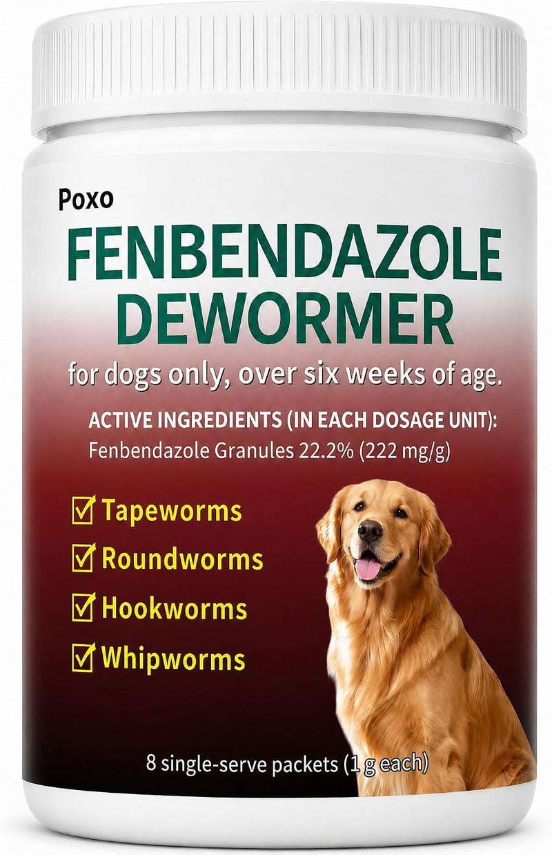 Fenbendazole Dog Dewormer Powder for Tapeworms, Roundworms, Hookworms & Whipworms, 1g Pouch (Treats 10lbs per Pouch)
