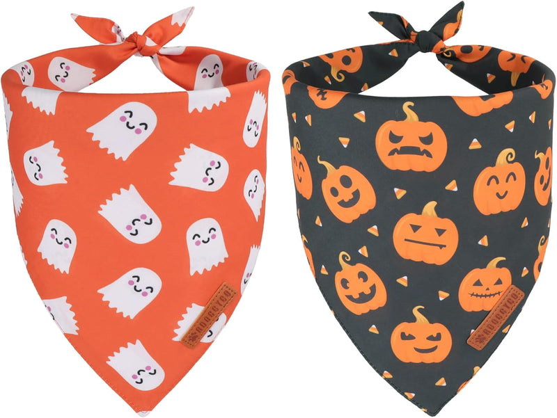 ADOGGYGO Halloween Dog Bandanas, 2 Pack Ghost Pumpkin Dog Scarf