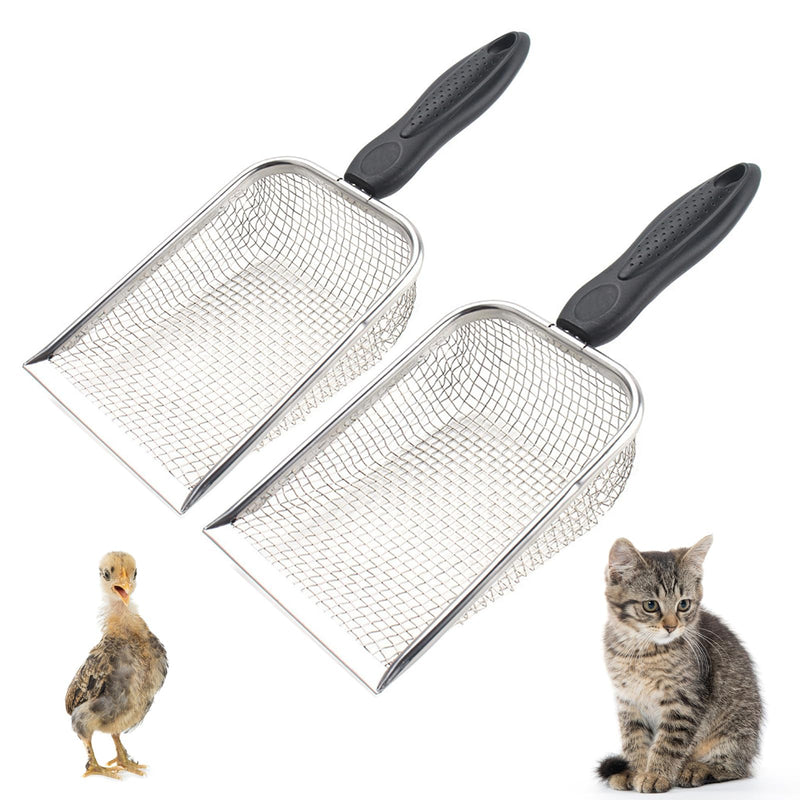 Chicken Poop Scooper for Coop, 2 Pack Chicken Coop Shovel with 0.15 Inch & 0.2 Inch Mesh Metal Chicken Coop Rake and Scoop Tool, Sifting Shovel for All Litter Types Easy Clean Kitty Waste Litter