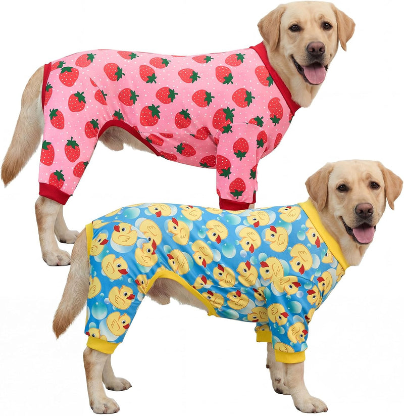 XPUDAC 2 Pack Dog Pajamas for Large Breeds, Soft Warm Dog Pjs Onesie 4-Way Stretch Pet Outfit Lightweight Pet Clothes Bo