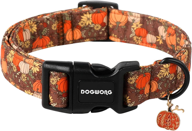 DOGWONG Fall Pumpkin Dog Collar- Design Fall Holiday Dog Collars Adjustable Halloween Pumpkin Sunflower Dog Collar for S
