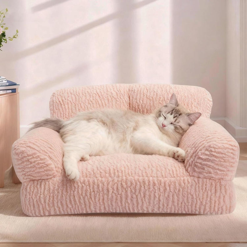 KHONSU PET Pink Cat Couch Sofa Bed - Fluffy Orthopedic Pet Lounge for Indoor Cats, Removable Washable Cover, Supportive